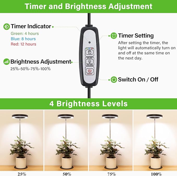 LORDEM Grow Light, LED Plant Light for Indoor Plants Growing, Full Spectrum Desk Growth Lamp with