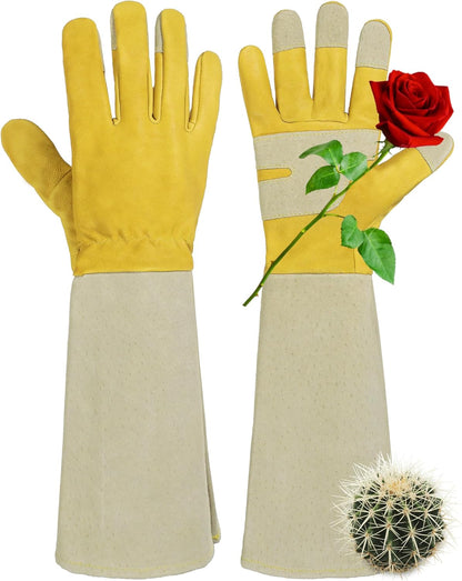 HANDLANDY Rose Pruning Gardening Gloves for Men Women, Thorn Proof Forearm Protection Leather