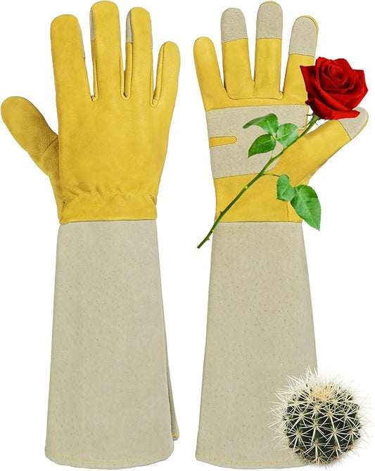 HANDLANDY Rose Pruning Gardening Gloves for Men Women, Thorn Proof Forearm Protection Leather