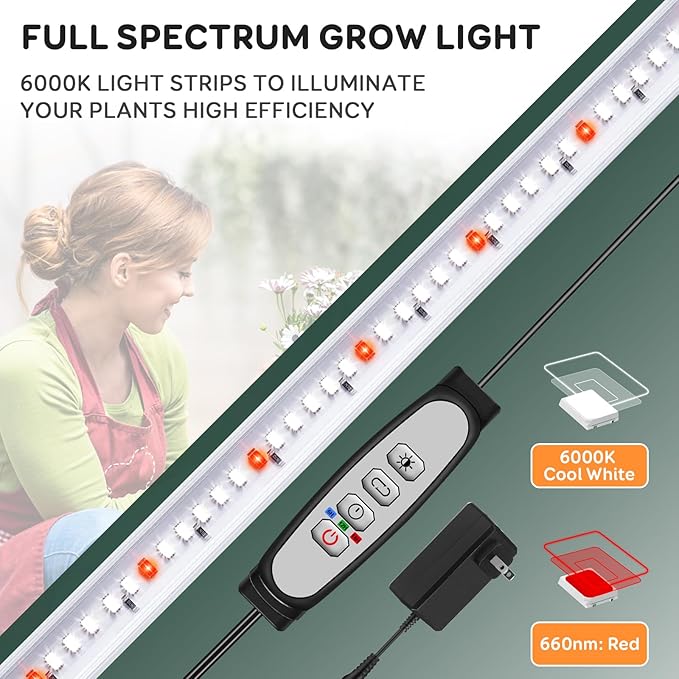 4 Bars Grow Light Strips for Indoor Plants with Auto ON/Off Timer 6/12/18H, 5 Dimmable Levels for