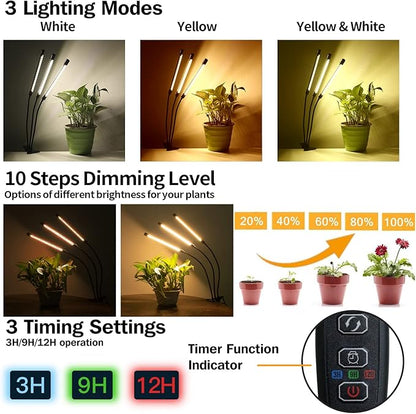 bseah Grow Light Plant Lights for Indoor Plants, Full Spectrum Led Growing Lamp with 3/9/12H Timer