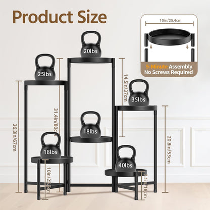 LASZOLA 6 Tiered Folding Plant Stand Indoor for Multiple Large Planter, Tall Heavy Duty Adjustable