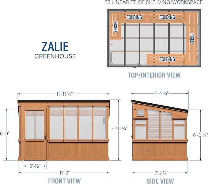 Backyard Discovery Zalie 11' x 7' Cedar Wood and Polycarbonate Walk-in Greenhouse Kit with Exhaust