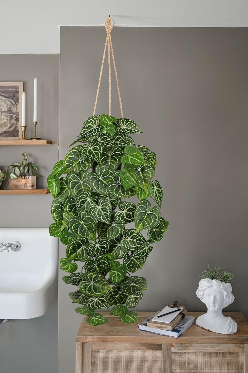 Large Fake Hanging Plants in Pot with Hook, 37" Artificial Hanging Pothos Long Vines Plants, Fake