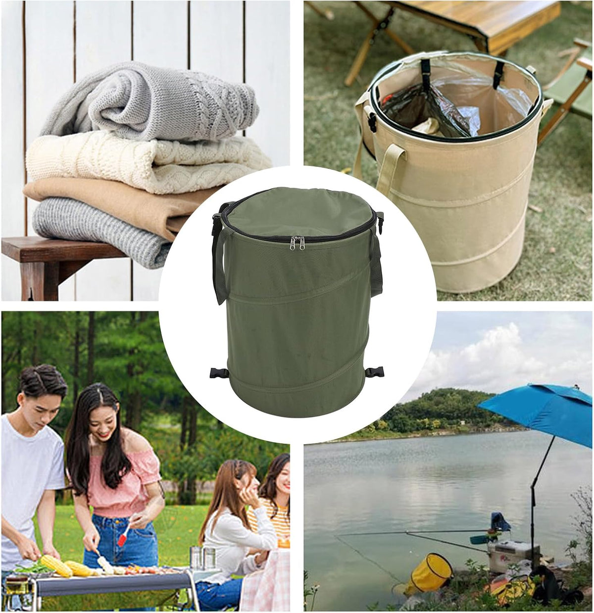Zunate Collapsible Lawn and Leaf Bag, 24 Gallon Collapsible Trash Can, Reusable Outdoor Yard Waste