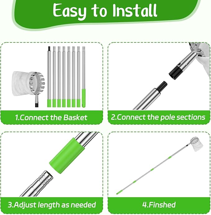 6.6 FT Fruit Picker Tool with Stainless Steel Pole & Soft Cloth Basket – Lightweight Tree Fruit
