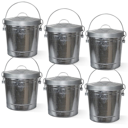 Plexon 6 Gallon Outdoor Trash Can with Lid Galvanized Metal Bucket with Locking Lid for Poultry