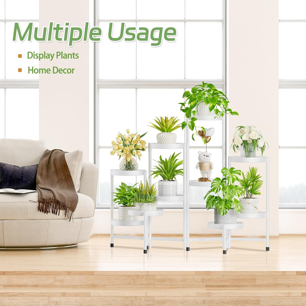 iDavosic.ly Plant Stand Indoor Outdoor, 10 Tier Corner Metal Flower Display Holder Shelf, Folding