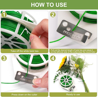SumDirect Plant Ties,1312FT/400m Green Garden Twist Ties with Cutter for Gardening Plants Growth