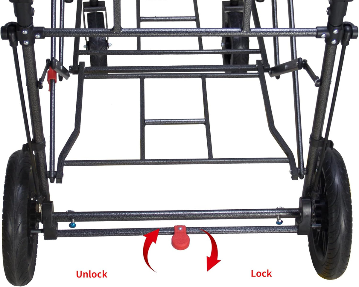 Foldable Wagon with Canopy - Collapsible Utility Cart with 2 Seats & Belts, Adjustable Handle