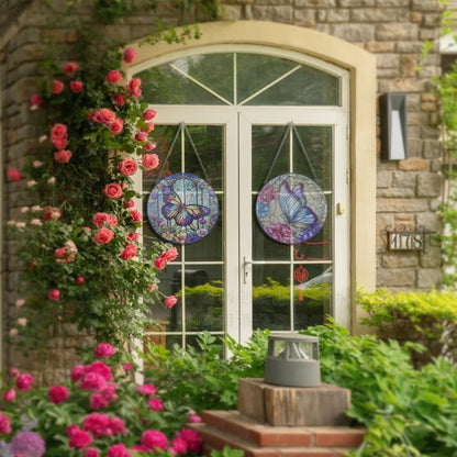 12''Stained Glass,Large Butterfly Decor Window Hanging,Handmade for Window Decoration,Painted