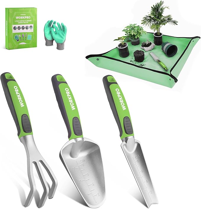 WORKPRO 5PCS Garden Tool Set, Powder Coating Compact Aluminum Gardening Tool Set with Repotting