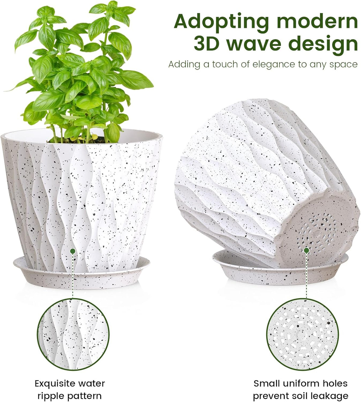 7/6.5/6/5.5/5/4.5/4 inch Plant Pots for Indoor Outdoor Plants, 7 Pack Thick Flower Pots with