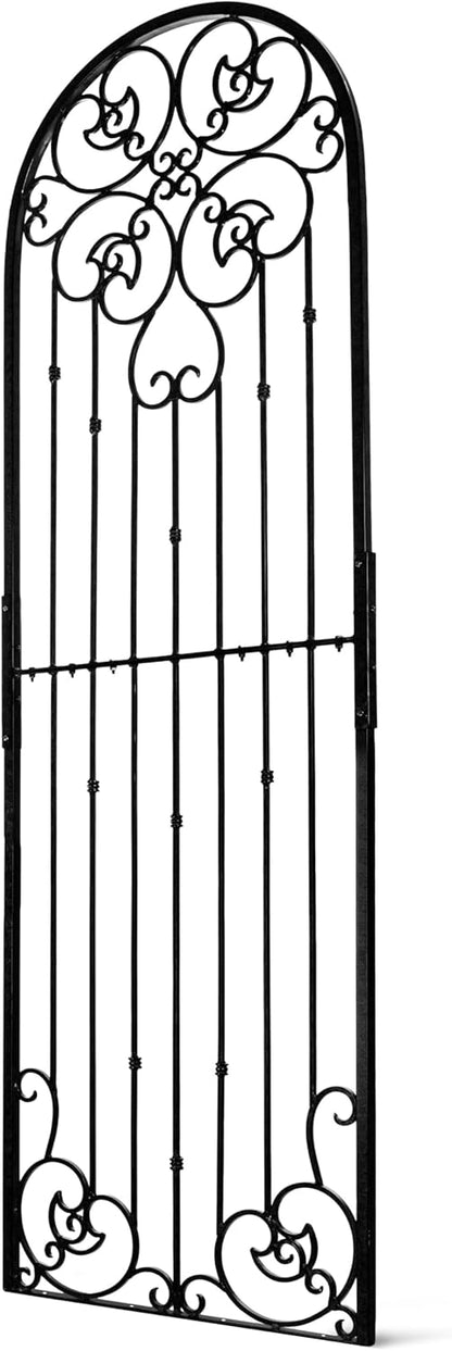 H Potter Black 8 Foot Tall Garden Trellis Wrought Iron Heavy Scroll Metal Decoration Lawn Patio and