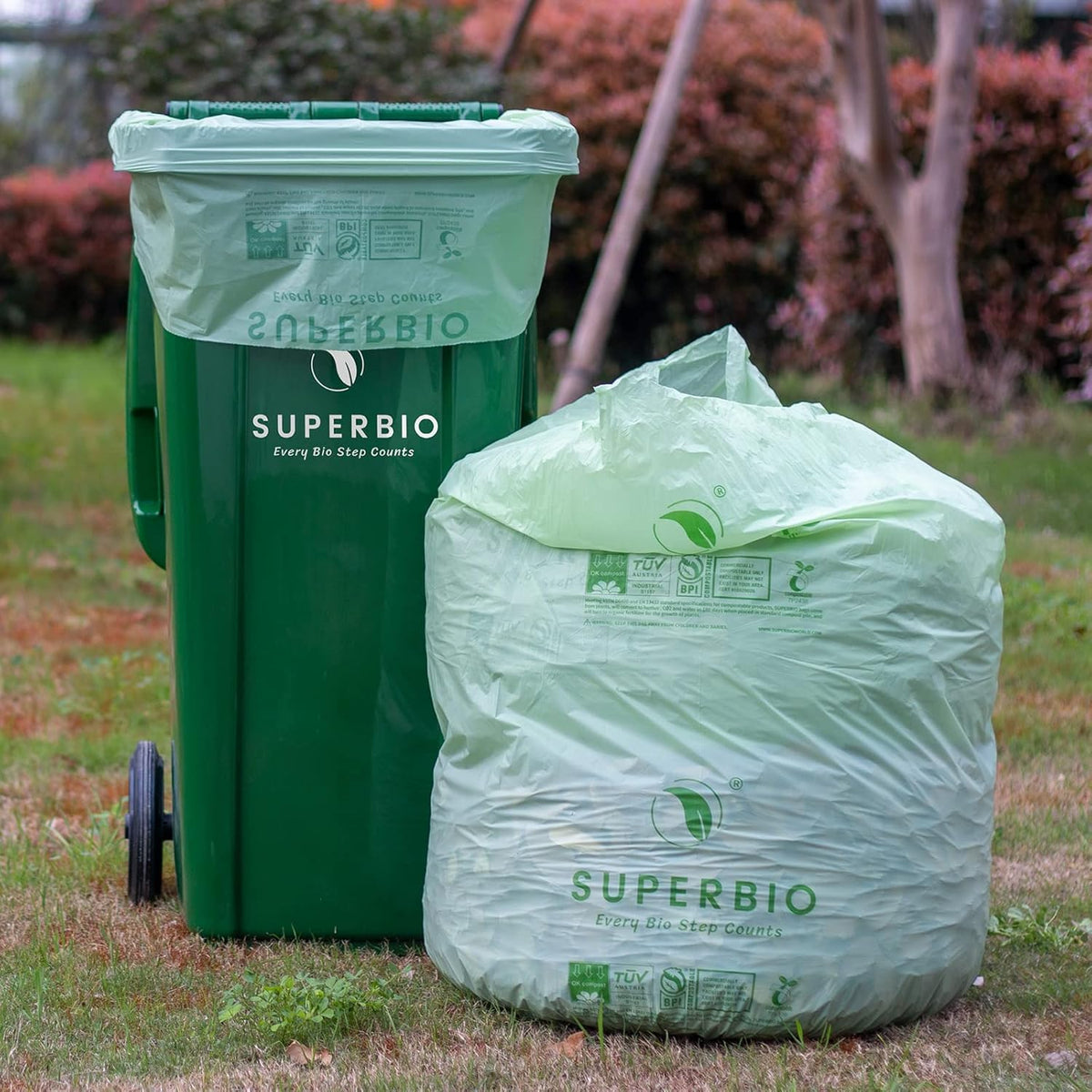 SUPERBIO 33 Gallon Compostable Yard Waste Bags, Lawn & Leaf Bags, 40 Count, ASTM D6400, BPI and OK
