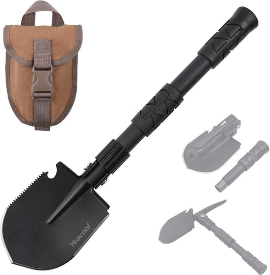 Folding Survival Shovel Multi-Tool, Heavy-Duty Military Entrenching Tool with Pickaxe, Collapsible