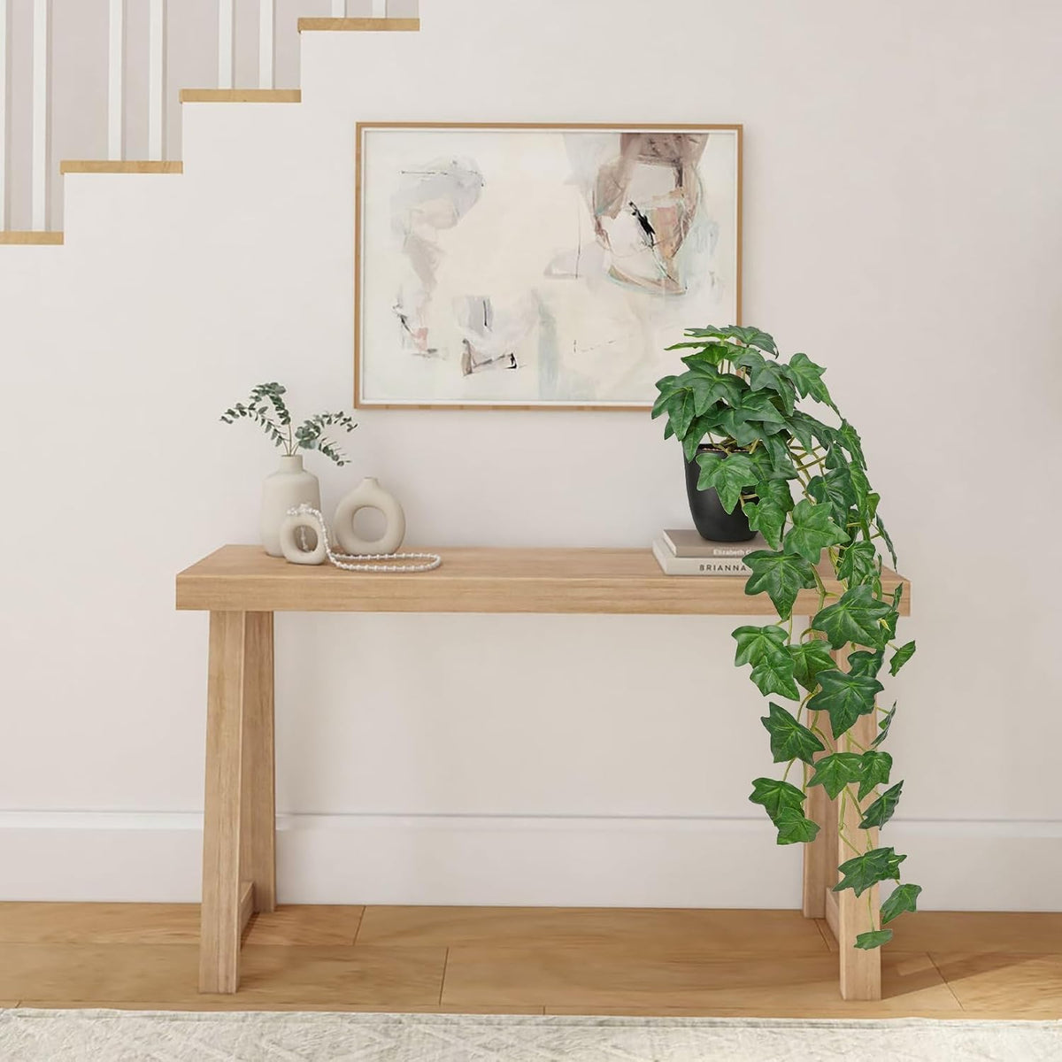 Fake Pothos Ivy Plant with Pot Artificial Green Leaves for Home Shelf Decor Indoor Silk Artificial