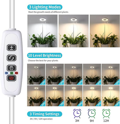 Halo Ring Grow Lights for Small Indoor Plants, Warm+White 48LEDs Full Spectrum Plant Light, Height