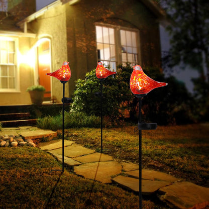 Afirst Solar Outdoor Lights - Decorative Solar Stake Lights Cardinal Handblown Glass Garden Stakes