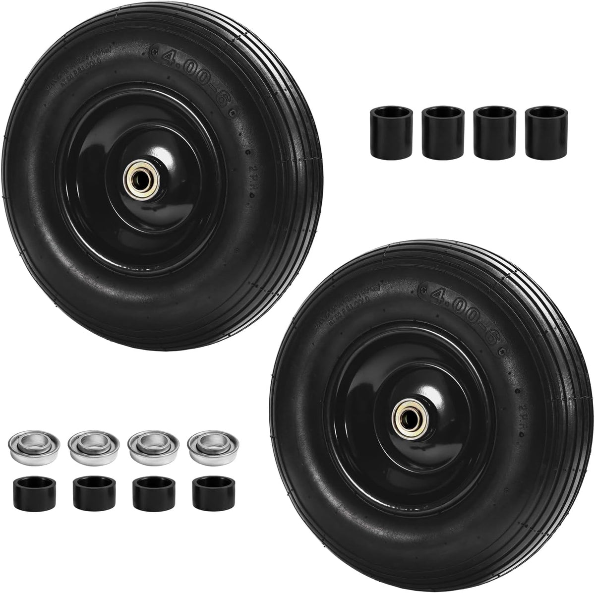 (2-Pack) 4.00-6 Wheelbarrow Tires, 13 Inch Pneumatic Tire and Wheel with 5/8" or 3/4" Bearings