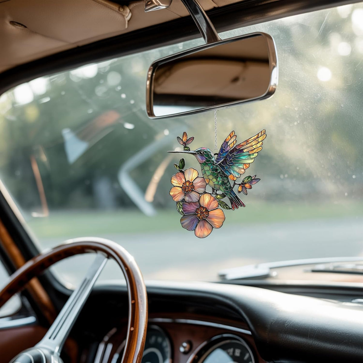 Hummingbird and Flower Acrylic Suncatcher Stained Glass Effect Window Car Hanging Christmas