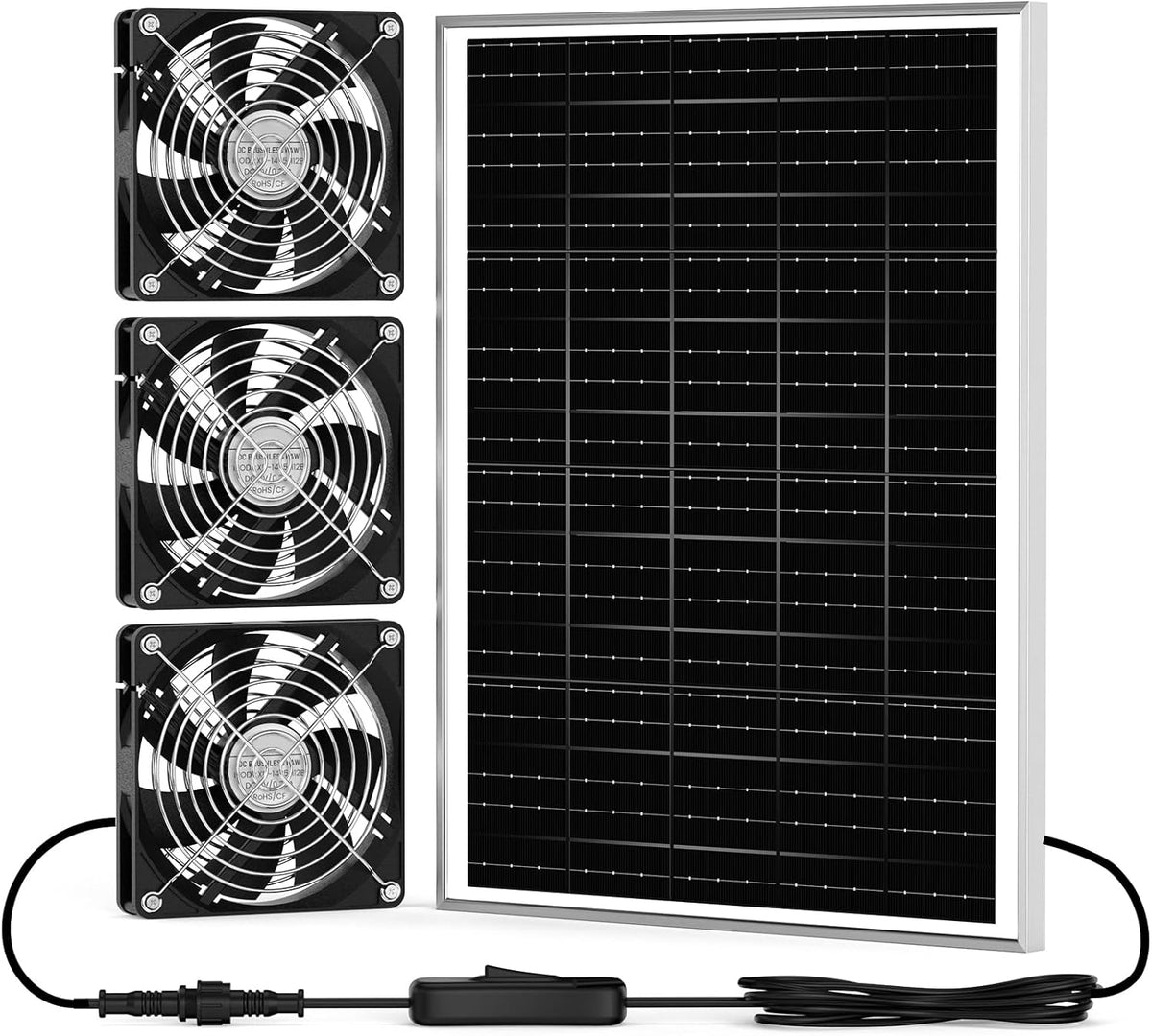 New 5.5" Solar Fan 3 Kit, 35W Solar Powered Exhaust and Intake Greenhouse Fan Outdoor Waterproof
