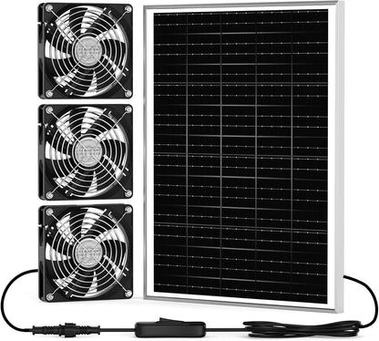 New 5.5" Solar Fan 3 Kit, 35W Solar Powered Exhaust and Intake Greenhouse Fan Outdoor Waterproof