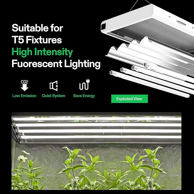 VIVOSUN T5 Grow Light Bulbs 4 Ft 46 Inches, 54W 6500K HO Fluorescent Tubes Light Bulbs, Cool White