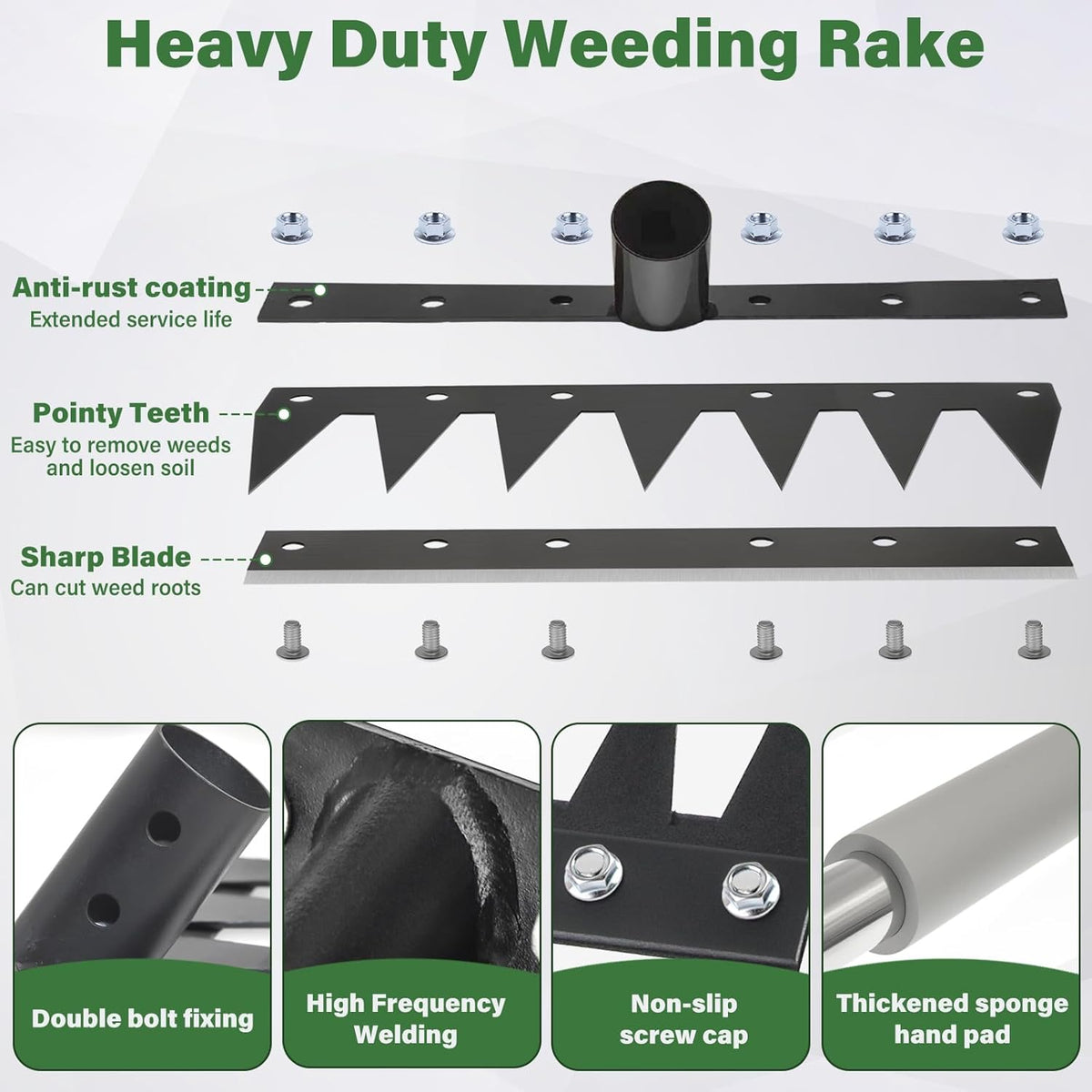 Weeding Rake Tool, Garden Weed Puller with Detachable Long Handle, 62 Inch Heavy Duty Hand Weed
