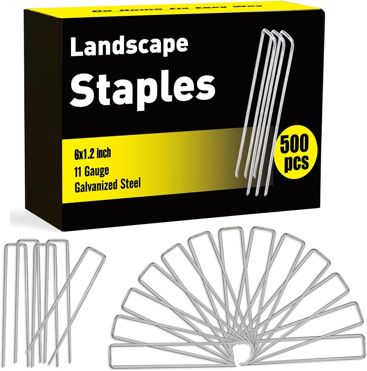 HongWay 500 Pack 6 Inch Landscape Staples, Garden Staples Pins Galvanized 11 Gauge Ground Stakes