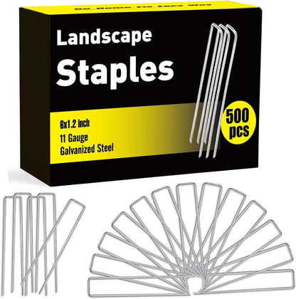 HongWay 500 Pack 6 Inch Landscape Staples, Garden Staples Pins Galvanized 11 Gauge Ground Stakes