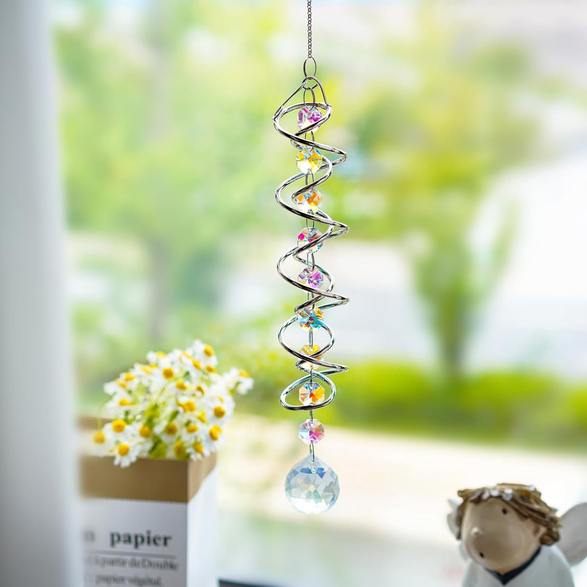H&D HYALINE & DORA 20.5in Crystal Sun Catcher,Colorful Hanging Suncatcher with Octagonal Beads and