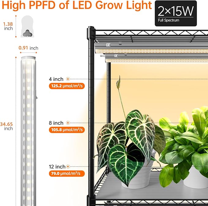 Bstrip Plant Shelf with Grow Light with Timer, Tall Plant Stand with Adjustable Rack and Wheels, 6
