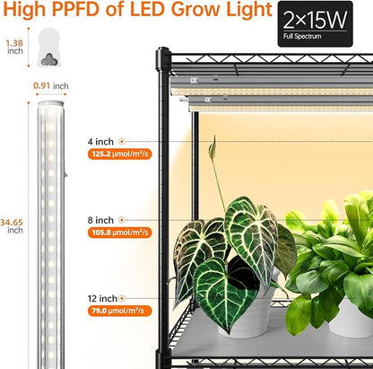 Bstrip Plant Shelf with Grow Light with Timer, Tall Plant Stand with Adjustable Rack and Wheels, 6