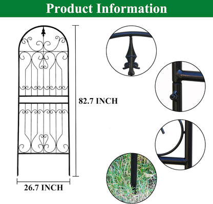 SCENDOR Metal Trellis 82.7" H x 26.7" W Tall Powder-Coated Black Garden Trellis Wrought Iron Heavy