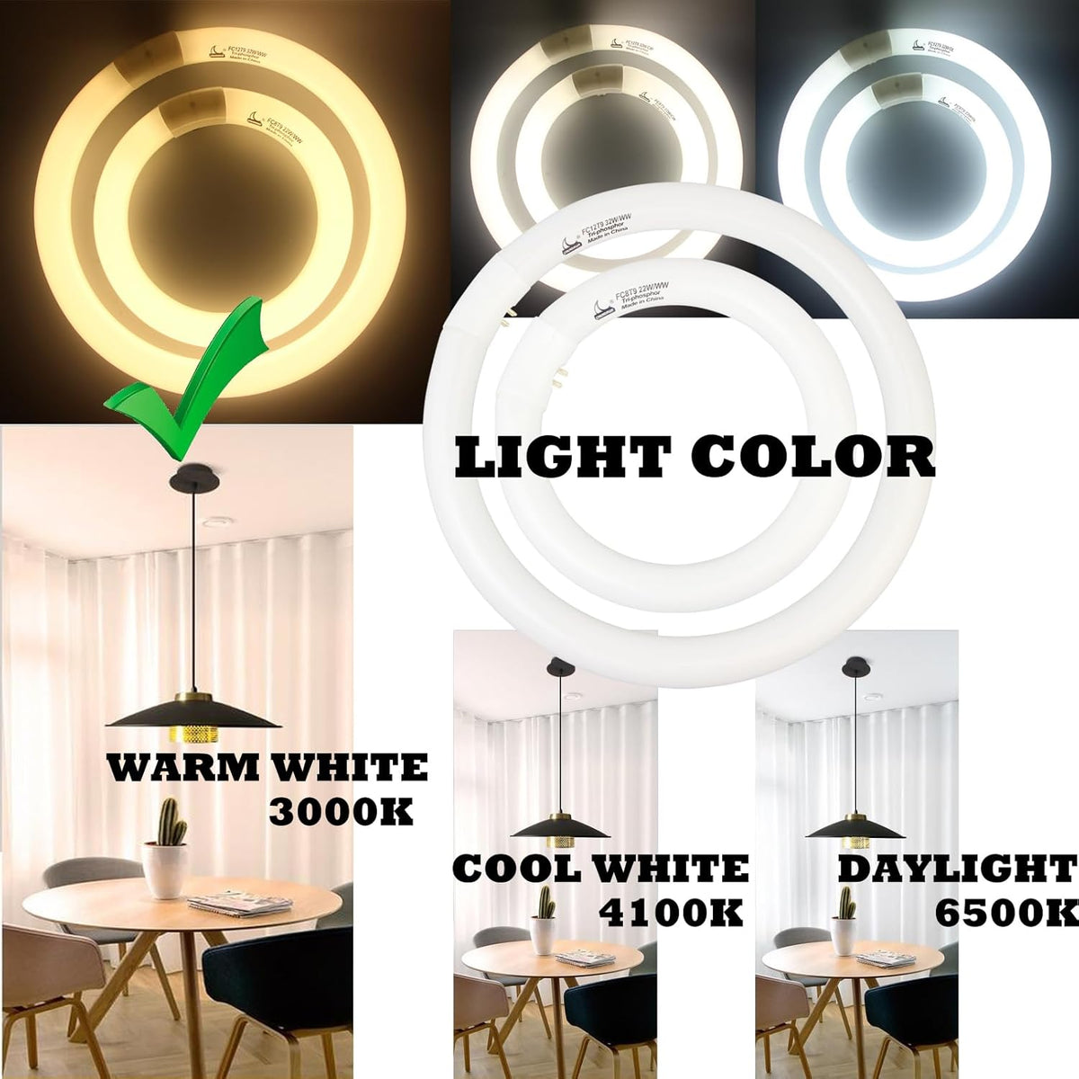FC8T9/KB 22W and FC12T9/KB 32W Warm White Set, Round Fluorescent 8 inch T9 22 Watts & Circular
