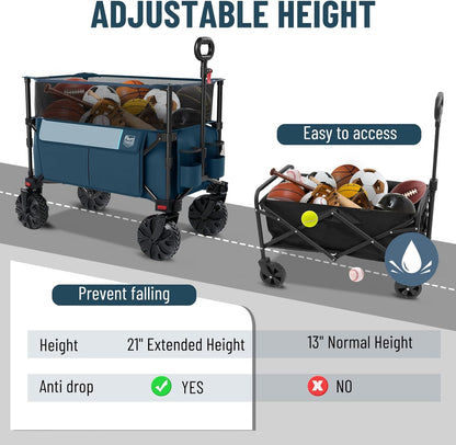 TIMBER RIDGE Foldable Wagon 350L Extendable Height, Large Capasity Collapsible Wagon Cart with All