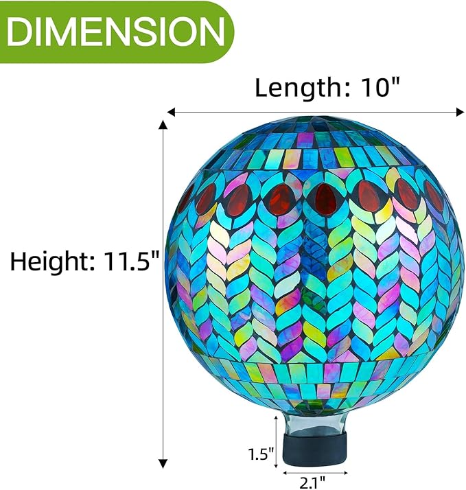 VOREEN Mosaic Glass Gazing Ball Outdoor Gazing Globe, Handmade Reflective Ball Yard Decoration for