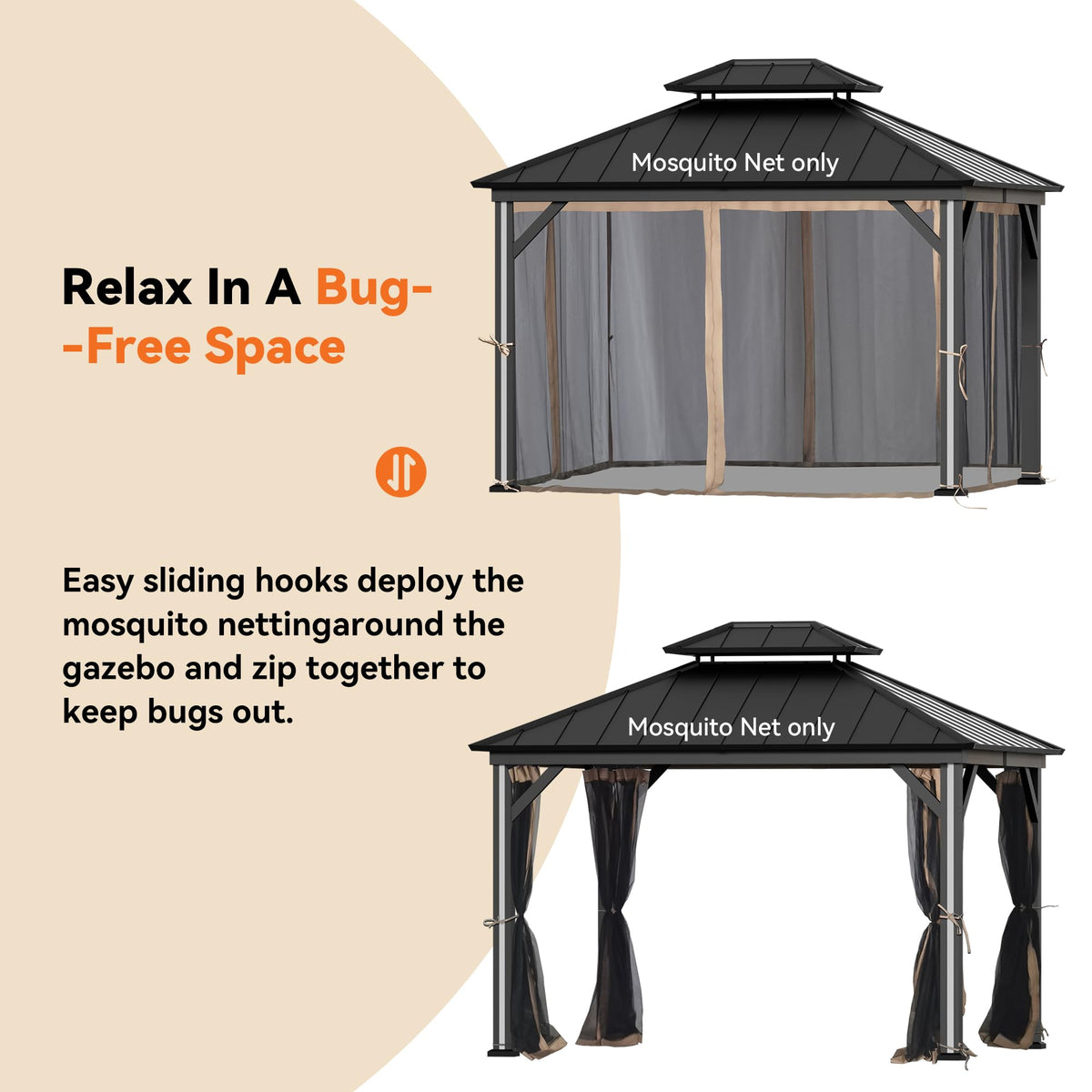 Covered Outdoor Gazebo Mosquito Netting Replacement Universal 4-Panel Sidewalls 11' x 13', Outdoor