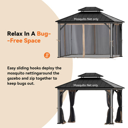 Covered Outdoor Gazebo Mosquito Netting Replacement Universal 4-Panel Sidewalls 11' x 13', Outdoor