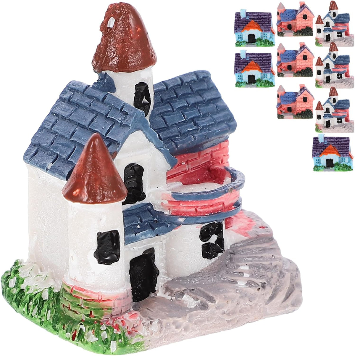 10Pcs Miniature Fairy Garden Resin Houses, Lifelike Village Cottage Figurines for Succulent Plants