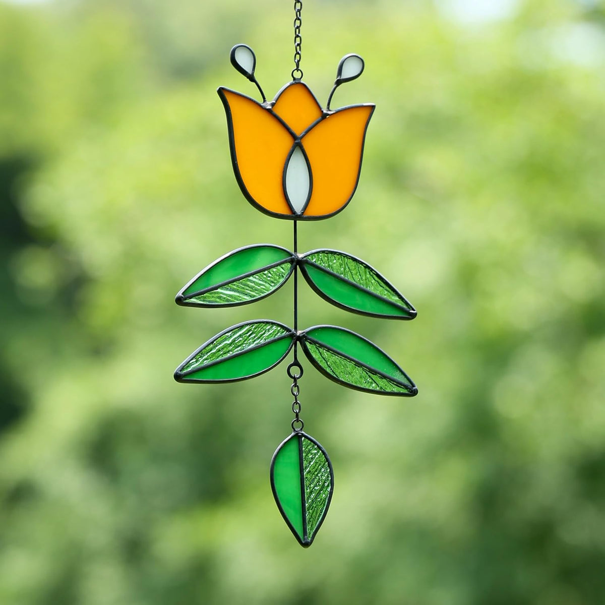 Tulip Stained Glass Suncatcher, Folk Flower Stained Glass Window Hanging Sun Catcher, Retro Home