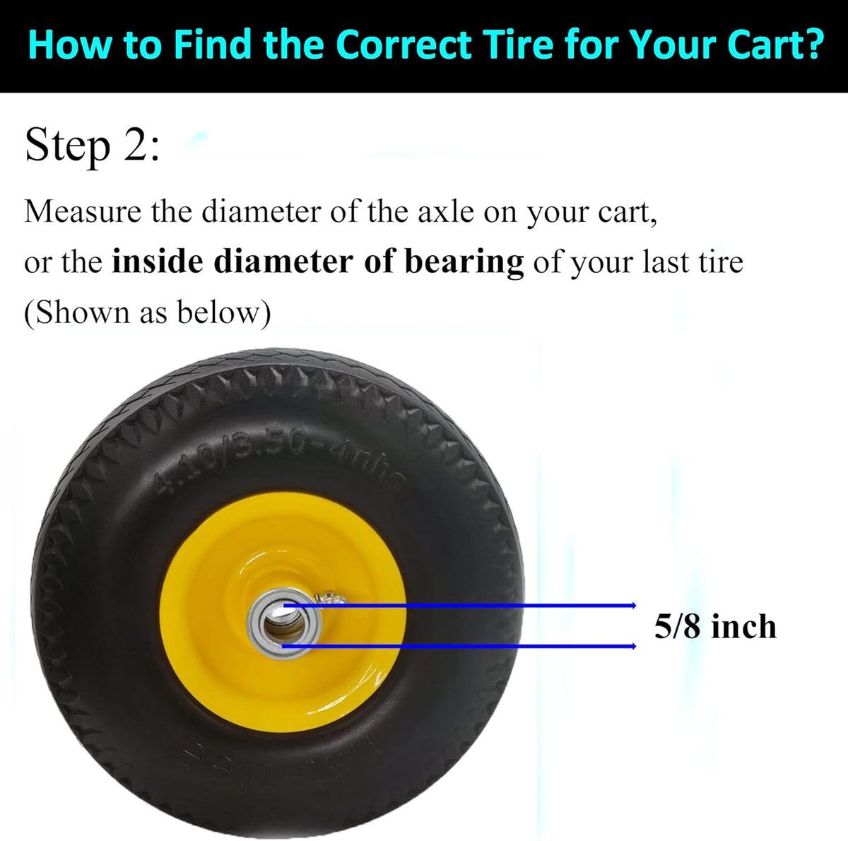 Flat Free 4.10/3.50-4 Hand Truck Tire with 3/4 Axle Bore, 2.2” Offset 10 inch Solid Tire