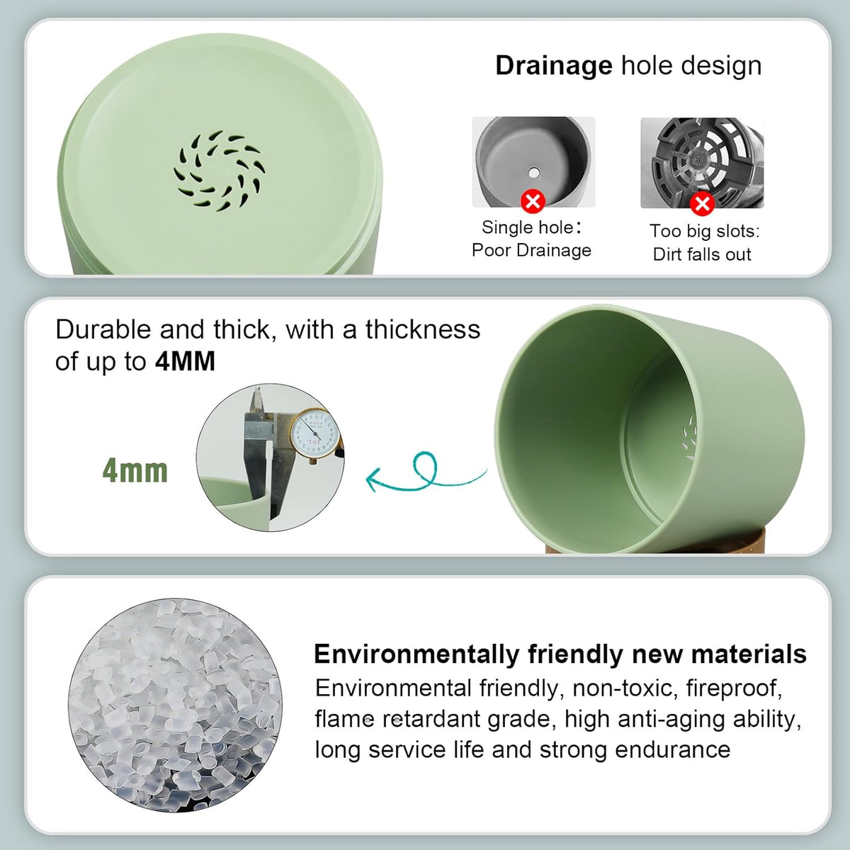 3 Pack 6/5/4 inch Cylindrical Flower Pots, Modern Small Round Plastic Plant Pots with Drainage
