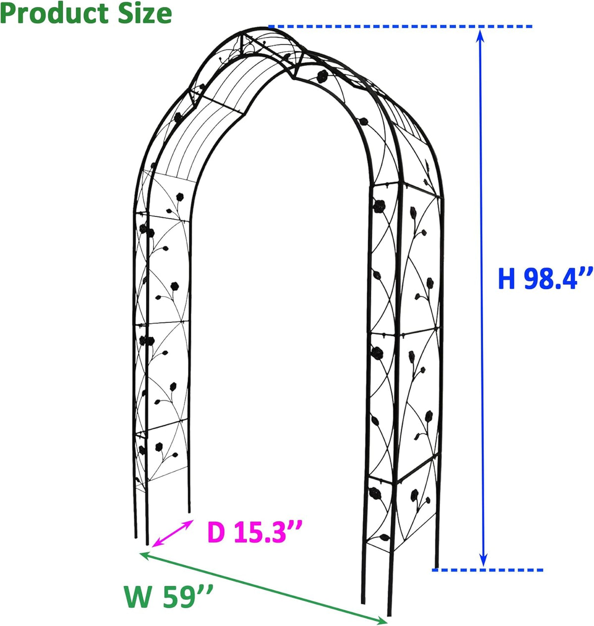 Metal Garden Arch, Garden Arch Trellis for Climbing Plants Outdoor, Garden Arbor for Weddings Party