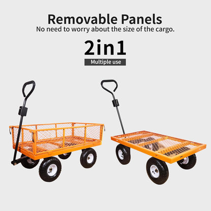 AAIN 1000 lbs Metal Garden Cart, Heavy Duty Garden Wagon with Removable Steel Mesh Sides, Utility