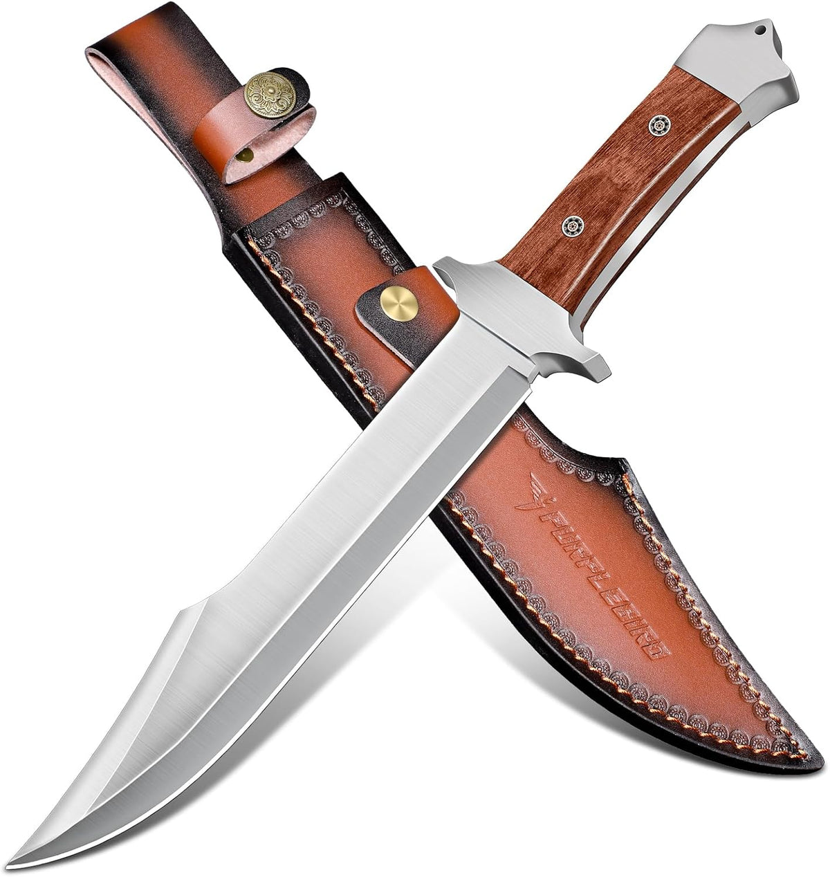 PURPLEBIRD 10" Fixed Blade Hunting Knife for Men, Full Tang Bowie Knife with Sheath, Heavy Duty