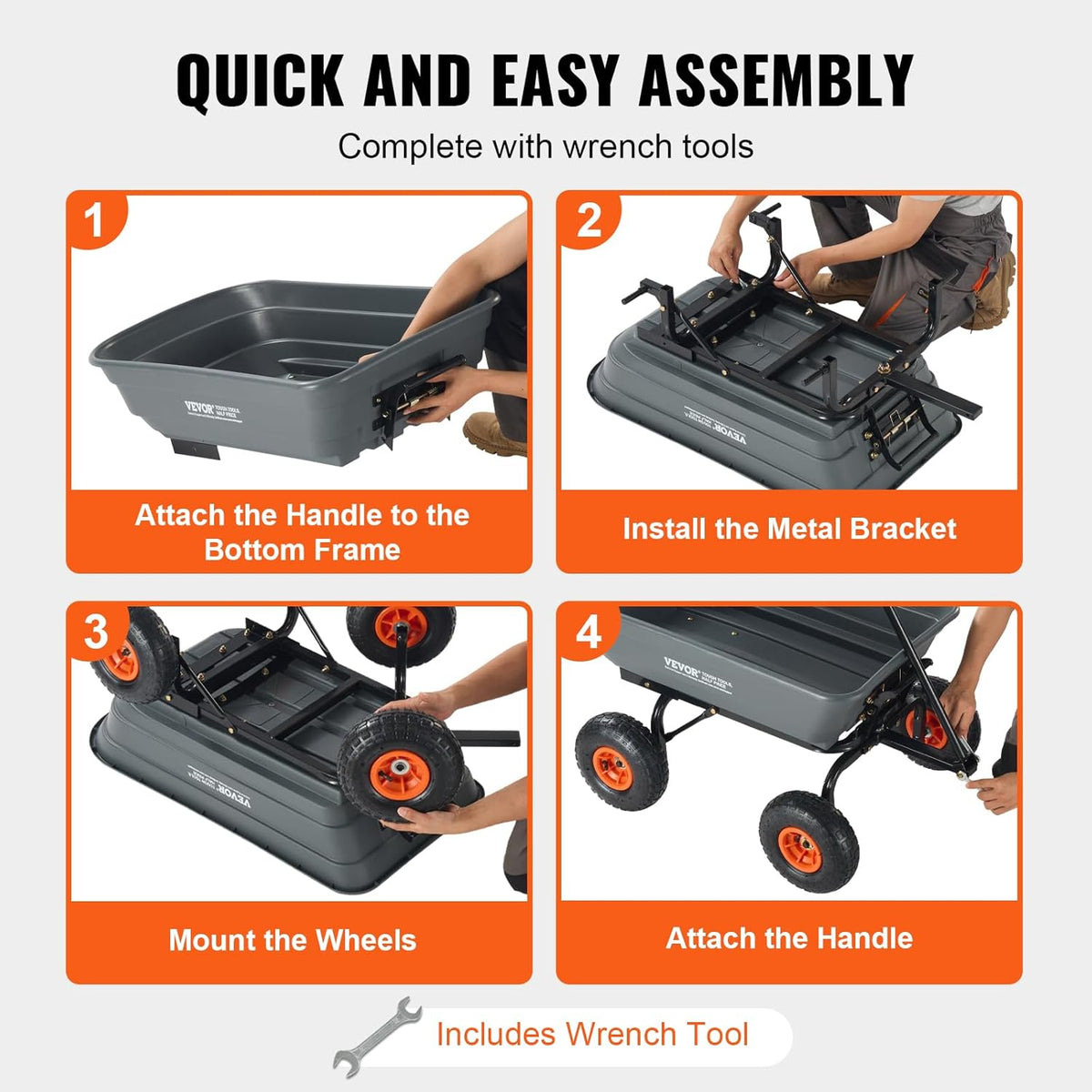 VEVOR 4 Cu.Ft. 600lbs Poly Garden Cart Dump Wagon, Heavy Duty 4 Wheel Wheelbarrow Yard Cart Dump