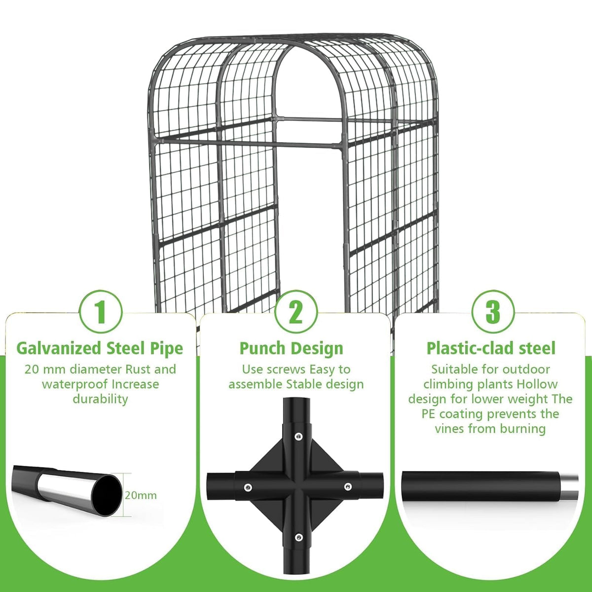 Metal Garden Arch Trellis, 7.3Ft Black for Raised Beds, Plant Support for Cucumbers & Climbing