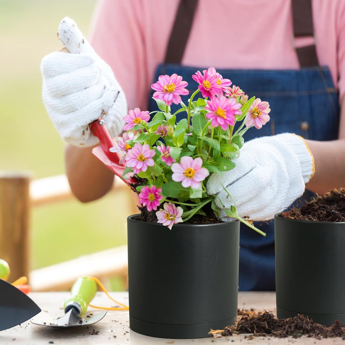 8/7/6 inch Plant Pots, 3 Set Cylinder Flower Pots for Outdoor Indoor Plants, Decorative Plastic